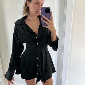 Black Button-Up Shirt Dress